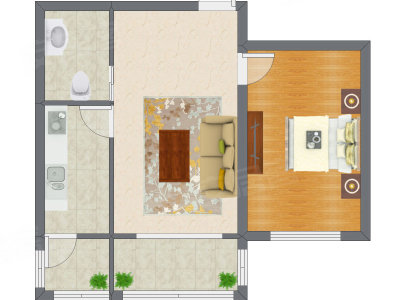 1室1厅 66.16平米户型图