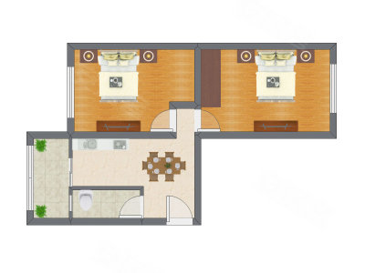 2室1厅 56.64平米户型图