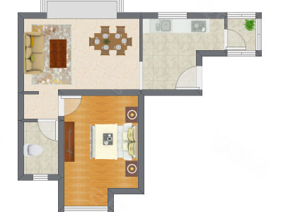 1室2厅 65.78平米户型图