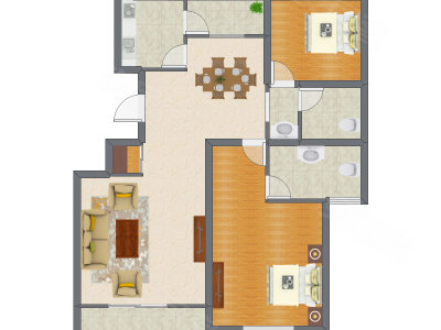 2室2厅 124.00平米
