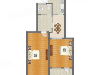 2室1厅 80.44平米