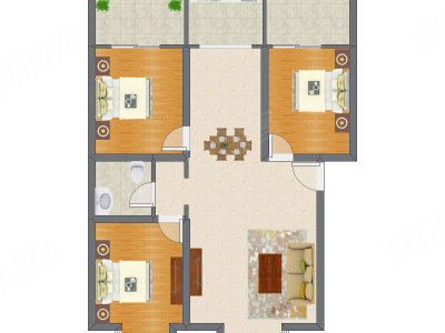 3室2厅 106.05平米户型图