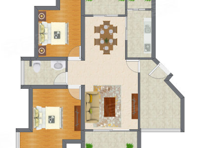 2室2厅 88.93平米户型图