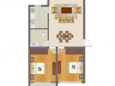 2室2厅 65.92平米户型图
