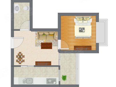 1室1厅 30.62平米户型图