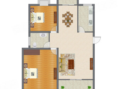2室2厅 102.85平米户型图