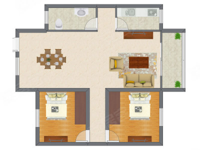 2室2厅 76.52平米户型图