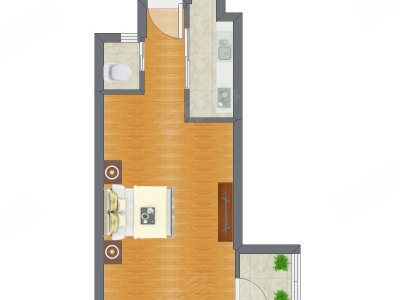 1室0厅 39.88平米户型图