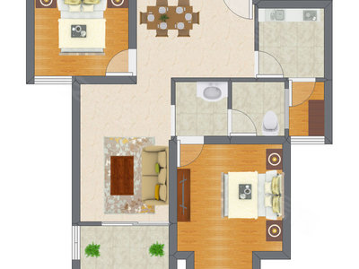 2室2厅 90.08平米户型图