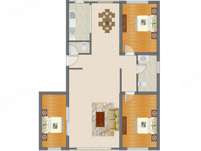 3室2厅 157.24平米户型图