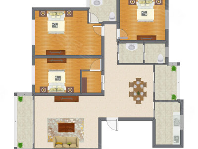 3室2厅 140.00平米户型图