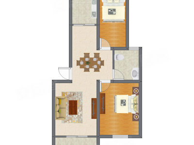 2室1厅 55.31平米户型图