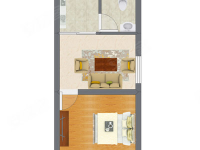 1室1厅 21.66平米户型图