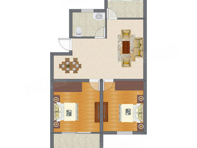 2室2厅 64.89平米户型图