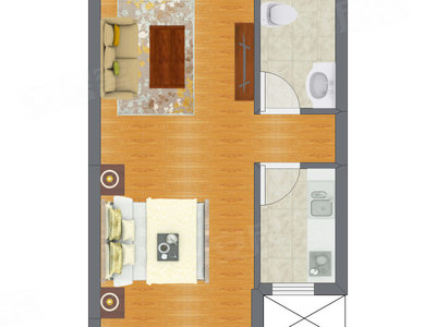1室1厅 44.37平米户型图