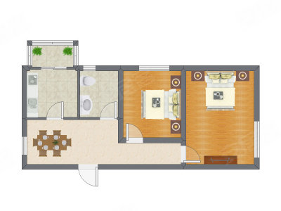 2室1厅 55.60平米户型图