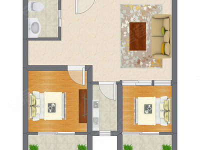 2室1厅 67.04平米
