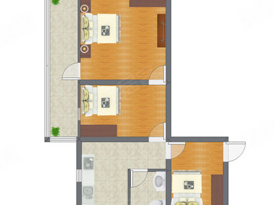 1室1厅 55.04平米户型图