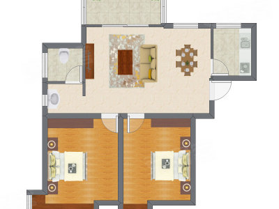 2室1厅 68.51平米户型图