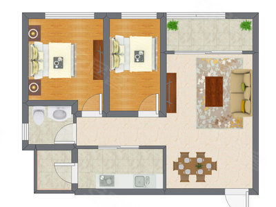 2室2厅 67.00平米户型图