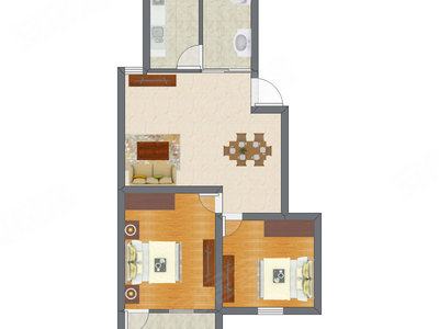 2室2厅 52.75平米户型图