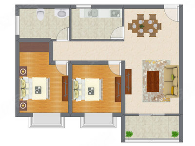 2室2厅 82.65平米户型图