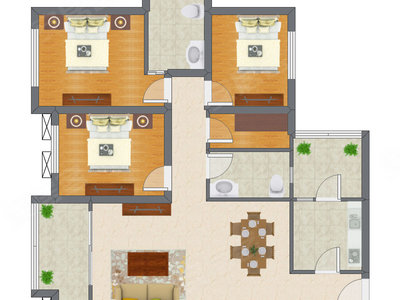 3室2厅 93.50平米户型图