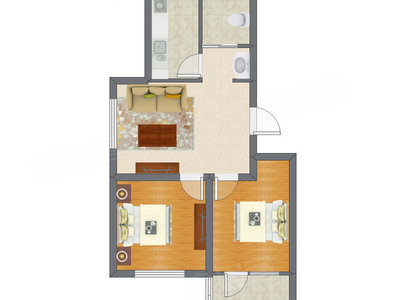 2室1厅 64.27平米户型图