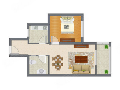 1室2厅 65.29平米户型图