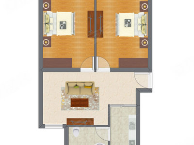 2室2厅 48.28平米户型图