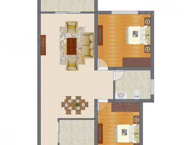 2室2厅 83.46平米户型图