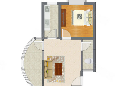 1室1厅 56.52平米户型图