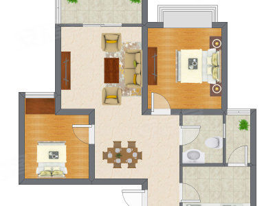 2室2厅 60.75平米户型图