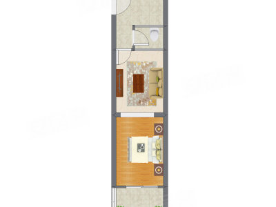 1室1厅 45.83平米户型图