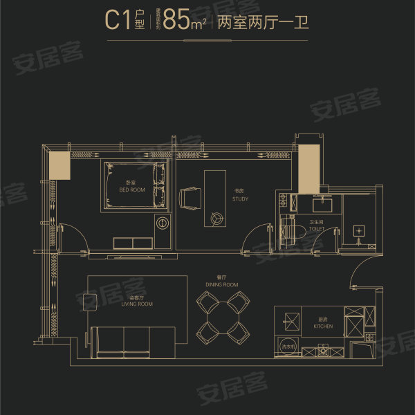 华润置地中心·公寓2室2厅1卫85㎡北162万