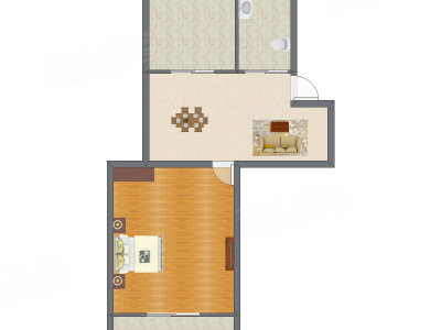 1室1厅 68.09平米户型图