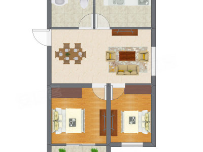 2室1厅 44.93平米户型图