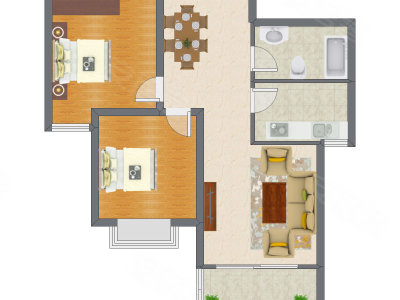 2室2厅 98.18平米户型图