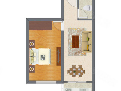 1室2厅 52.68平米户型图