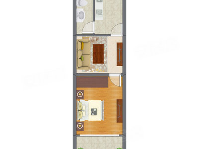 1室1厅 43.30平米户型图