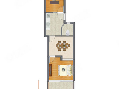 2室1厅 41.63平米户型图