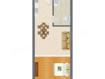 1室2厅 39.00平米户型图