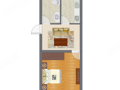 1室1厅 33.27平米户型图