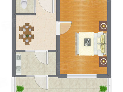 1室1厅 39.59平米户型图