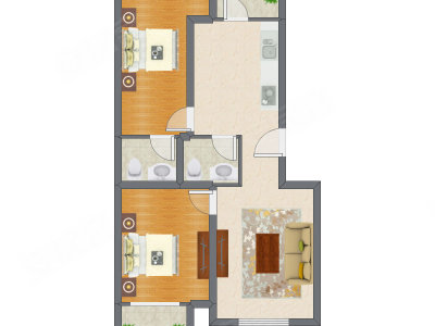 2室1厅 83.29平米户型图