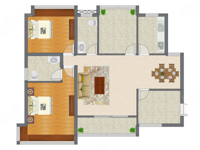 2室2厅 109.00平米户型图