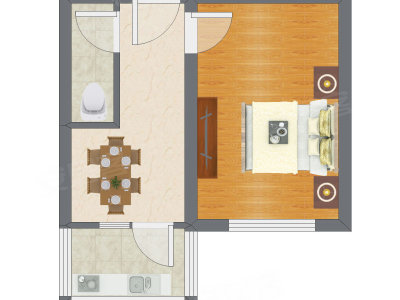 1室1厅 33.19平米户型图