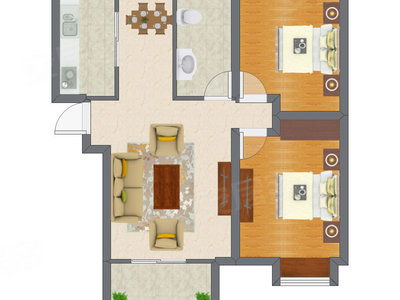 2室2厅 91.40平米户型图