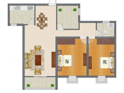 2室2厅 91.67平米户型图