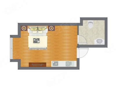 1室1厅 43.35平米户型图